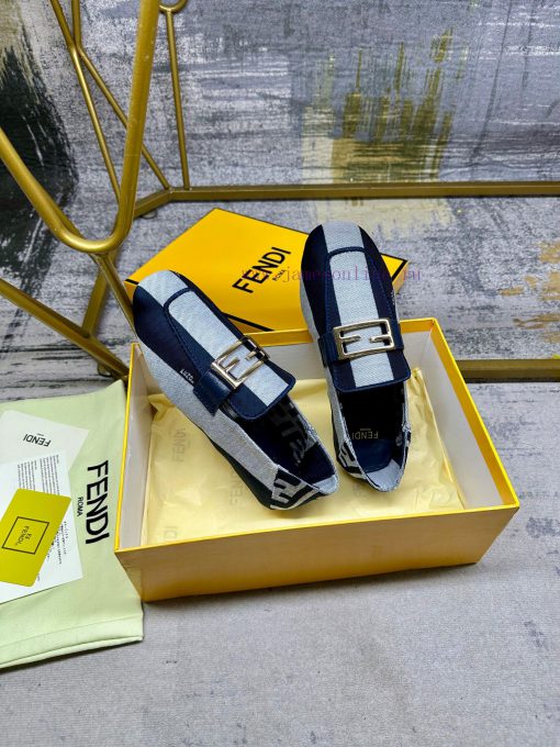 Latest FENDI loafers, two tone striped canvas fabric, embroidered edging, gold buckle, sheepzgnfqu32 - Image 7