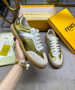 FENDI Flight lace up sneakers, made of metallic cowhide fabric, featuring different types ofzp9h32ew