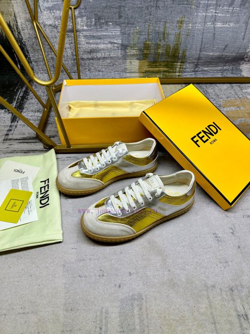 FENDI Flight lace up sneakers, made of metallic cowhide fabric, featuring different types ofzp9h32ew - Image 3