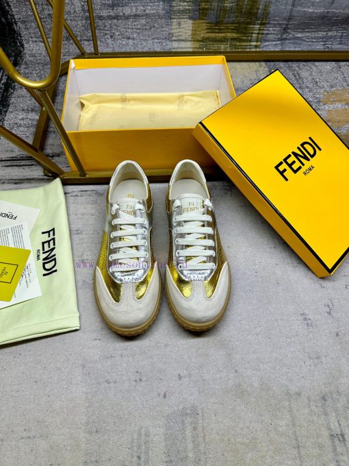 FENDI Flight lace up sneakers, made of metallic cowhide fabric, featuring different types ofzp9h32ew - Image 4