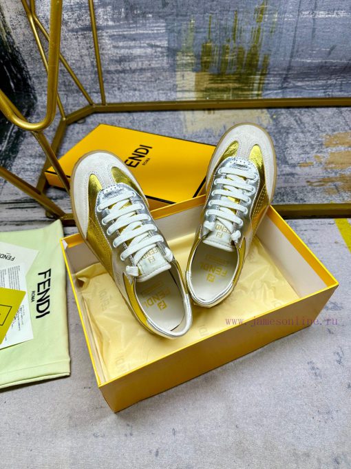 FENDI Flight lace up sneakers, made of metallic cowhide fabric, featuring different types ofzp9h32ew - Image 5