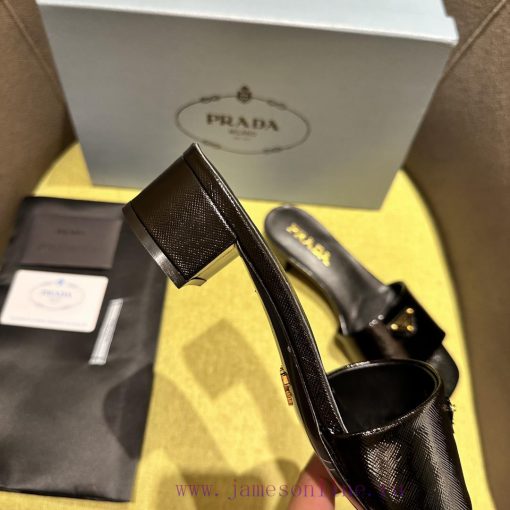 Mid heeled slippers in 4 colorsPrada/Prada 2024 Spring/Summer New Product Saffiano Lacquer Laogj4z6h - Image 8