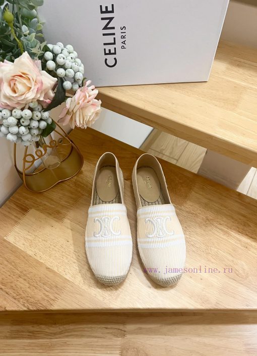 CELINE Striped Flat Heel Fisherman's Shoes This single shoe is made of cotton canvas and feaa6jq0a0e
