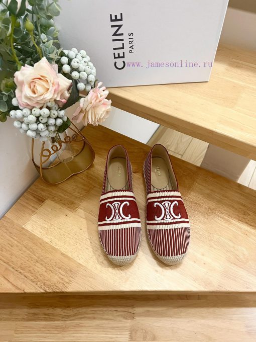 CELINE Striped Flat Heel Fisherman's Shoes This single shoe is made of cotton canvas and fea5g8xdx56 - Image 2