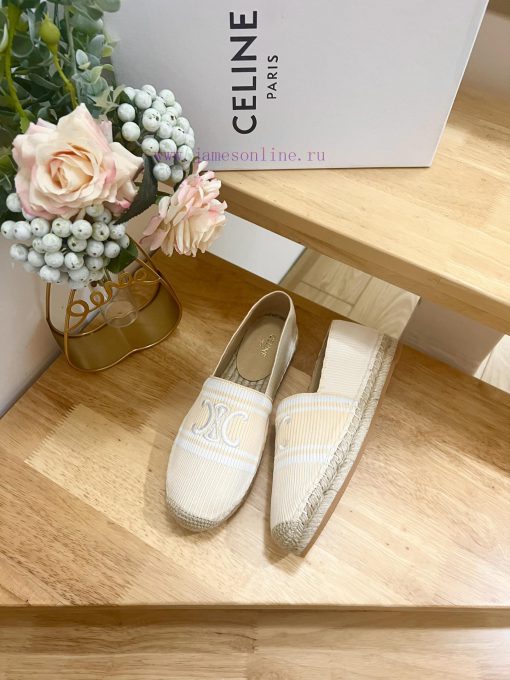 CELINE Striped Flat Heel Fisherman's Shoes This single shoe is made of cotton canvas and feaa6jq0a0e - Image 5