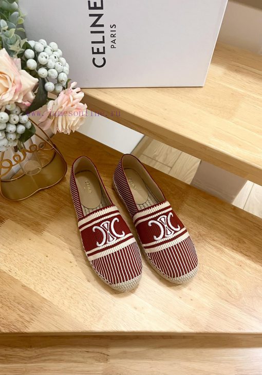 CELINE Striped Flat Heel Fisherman's Shoes This single shoe is made of cotton canvas and fea5g8xdx56 - Image 3
