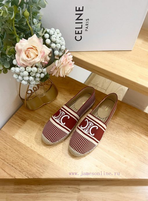 CELINE Striped Flat Heel Fisherman's Shoes This single shoe is made of cotton canvas and fea5g8xdx56 - Image 4