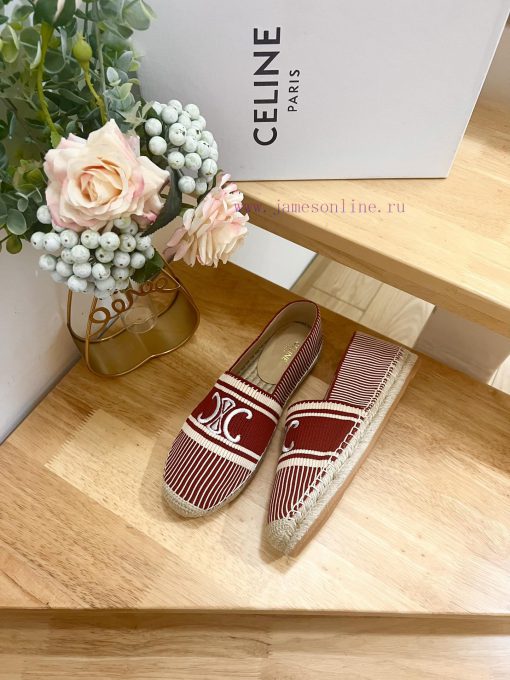 CELINE Striped Flat Heel Fisherman's Shoes This single shoe is made of cotton canvas and fea5g8xdx56 - Image 5