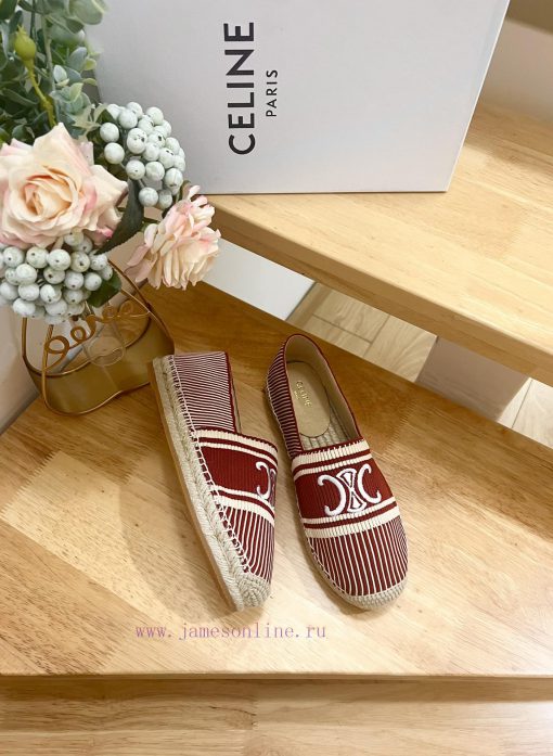 CELINE Striped Flat Heel Fisherman's Shoes This single shoe is made of cotton canvas and fea5g8xdx56 - Image 6