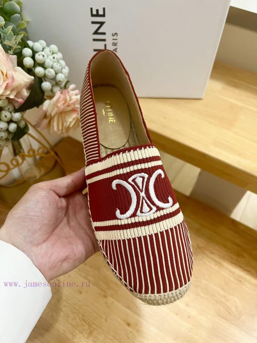 CELINE Striped Flat Heel Fisherman's Shoes This single shoe is made of cotton canvas and fea5g8xdx56 - Image 8
