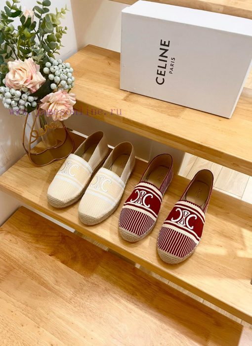 CELINE Striped Flat Heel Fisherman's Shoes This single shoe is made of cotton canvas and fea5g8xdx56 - Image 10