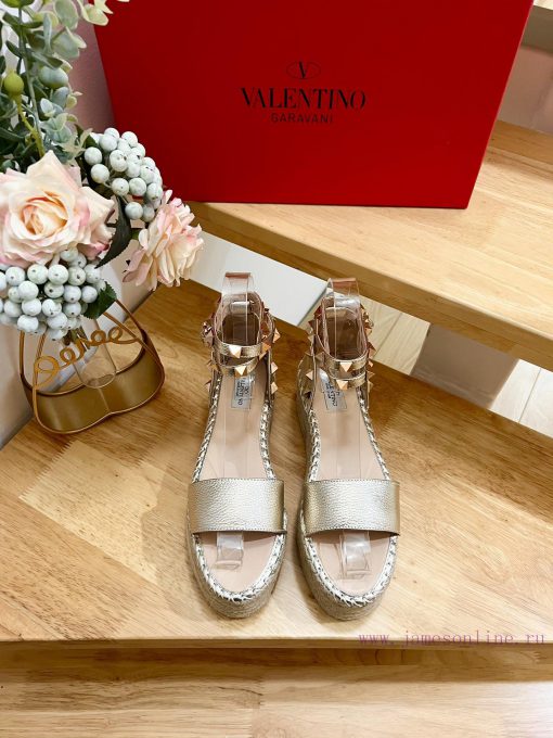 Valentino Garavani Lychee Leather Strap Thick Bottom Slope Heel Sandals-Customized Edition-Mqp91kewo