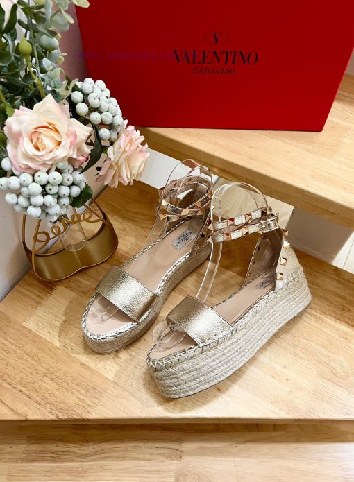 Valentino Garavani Lychee Leather Strap Thick Bottom Slope Heel Sandals-Customized Edition-Mqp91kewo - Image 3
