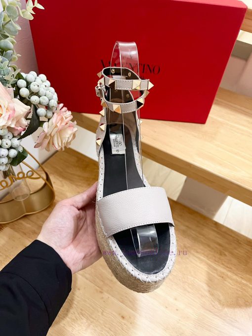 Valentino Garavani Lychee Leather Strap Thick Bottom Slope Heel Sandals-Customized Edition-M25pnexkk - Image 6