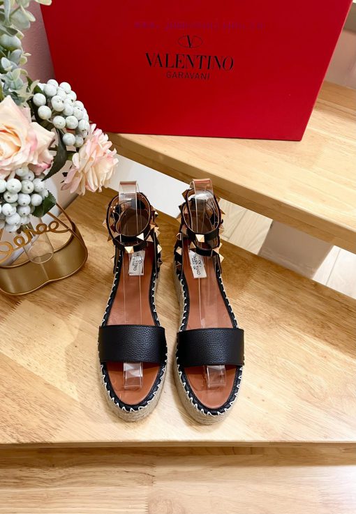 Valentino Garavani Lychee Leather Strap Thick Bottom Slope Heel Sandals-Customized Edition-M1bmv0pzw