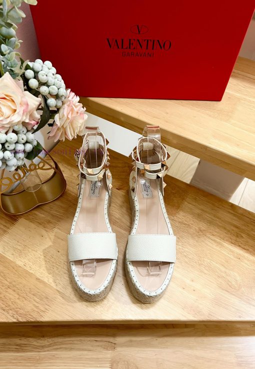 Valentino Garavani Lychee Leather Strap Thick Bottom Slope Heel Sandals-Customized Edition-Mdc326nvw