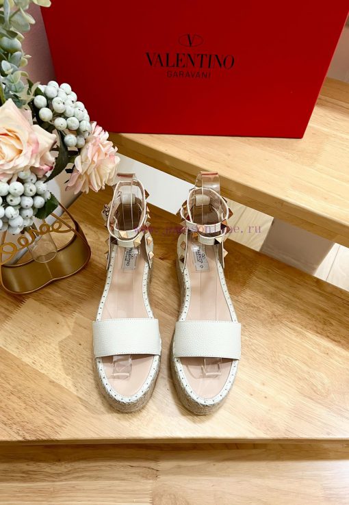 Valentino Garavani Lychee Leather Strap Thick Bottom Slope Heel Sandals-Customized Edition-Mdc326nvw - Image 2