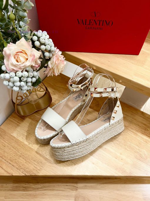 Valentino Garavani Lychee Leather Strap Thick Bottom Slope Heel Sandals-Customized Edition-Mdc326nvw - Image 3