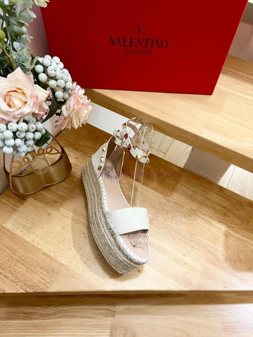 Valentino Garavani Lychee Leather Strap Thick Bottom Slope Heel Sandals-Customized Edition-Mdc326nvw - Image 4