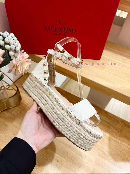 Valentino Garavani Lychee Leather Strap Thick Bottom Slope Heel Sandals-Customized Edition-Mdc326nvw - Image 5