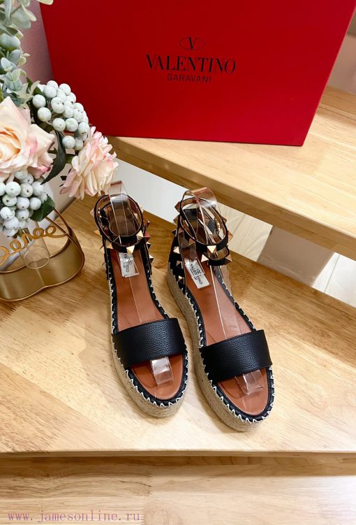 Valentino Garavani Lychee Leather Strap Thick Bottom Slope Heel Sandals-Customized Edition-M1bmv0pzw - Image 7