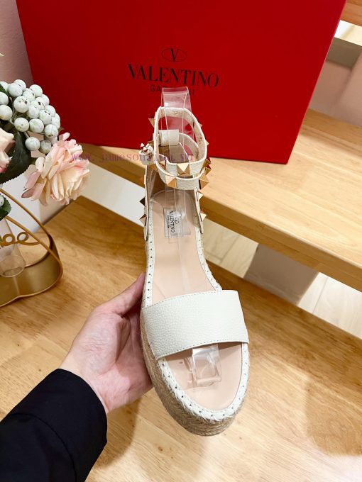 Valentino Garavani Lychee Leather Strap Thick Bottom Slope Heel Sandals-Customized Edition-Mdc326nvw - Image 6
