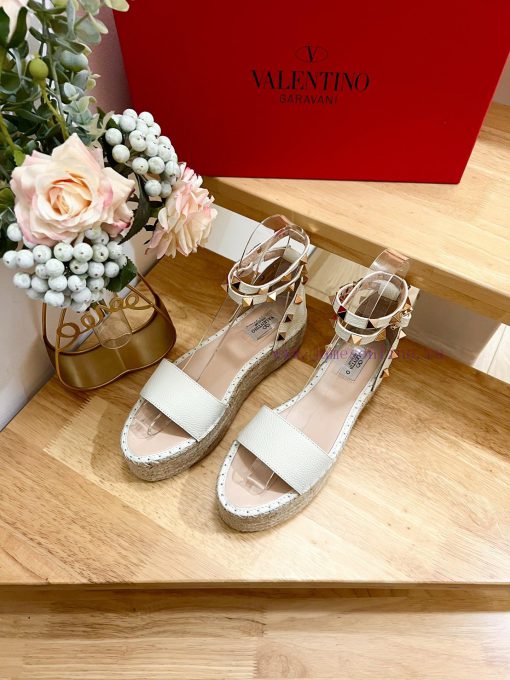 Valentino Garavani Lychee Leather Strap Thick Bottom Slope Heel Sandals-Customized Edition-Mdc326nvw - Image 7