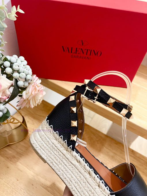 Valentino Garavani Lychee Leather Strap Thick Bottom Slope Heel Sandals-Customized Edition-M1bmv0pzw - Image 9