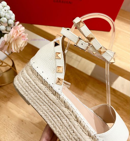 Valentino Garavani Lychee Leather Strap Thick Bottom Slope Heel Sandals-Customized Edition-Mdc326nvw - Image 9