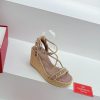 Valentino's new riveted hemp rope woven wedge heel sandals Simple and super versatile Perfecct1aztmf