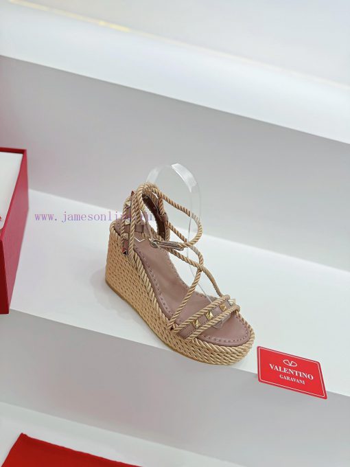 Valentino's new riveted hemp rope woven wedge heel sandals Simple and super versatile Perfecct1aztmf - Image 2