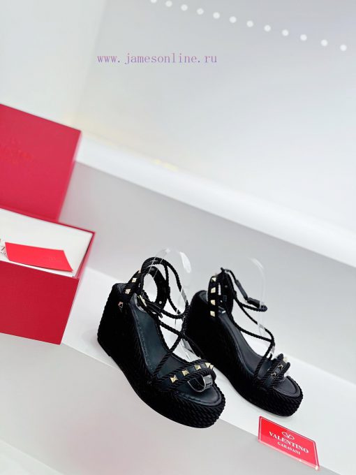 Valentino's new riveted hemp rope woven wedge heel sandals Simple and super versatile Perfeckfceltfv - Image 4
