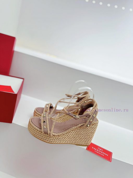Valentino's new riveted hemp rope woven wedge heel sandals Simple and super versatile Perfecct1aztmf - Image 5