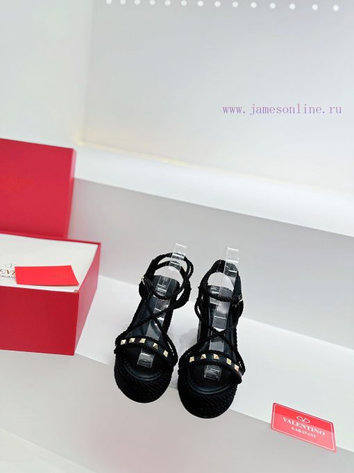 Valentino's new riveted hemp rope woven wedge heel sandals Simple and super versatile Perfeckfceltfv - Image 6