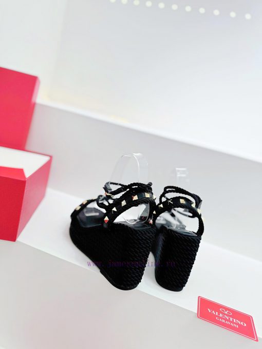 Valentino's new riveted hemp rope woven wedge heel sandals Simple and super versatile Perfeckfceltfv - Image 9