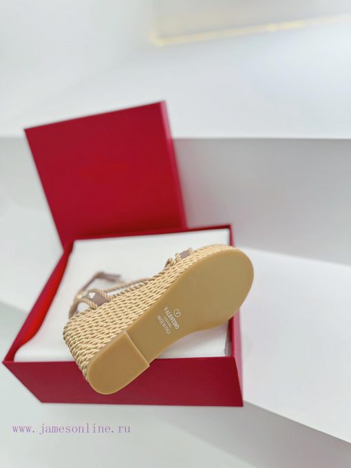 Valentino's new riveted hemp rope woven wedge heel sandals Simple and super versatile Perfecct1aztmf - Image 10