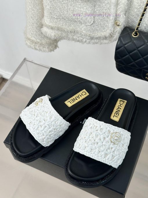 Chanel | Chanel 24P New ProductDouble C cool mat woven lazy slippersSimple and atmospheric, e2wjs8dv - Image 3