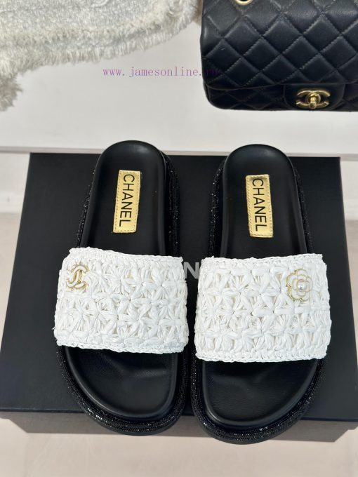 Chanel | Chanel 24P New ProductDouble C cool mat woven lazy slippersSimple and atmospheric, e2wjs8dv - Image 5