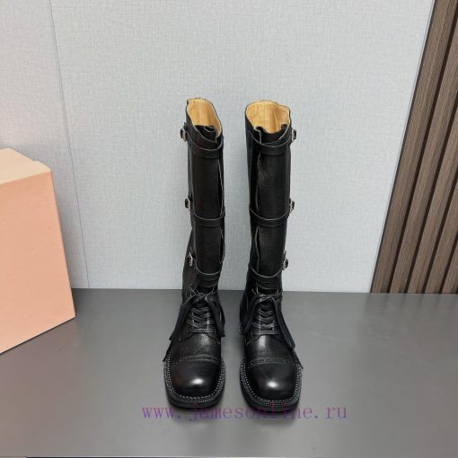 Top tierMIUMIU 2024 vs Autumn/Winter Latest Fashion Explosive CollectionSquare toe thick solzl4zchp7