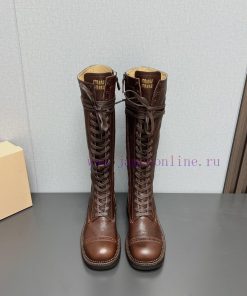 Top tierMIUMIU 2024 vs Autumn/Winter Latest Fashion Explosive CollectionRound toe lace up thyovhgdms