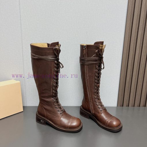 Top tierMIUMIU 2024 vs Autumn/Winter Latest Fashion Explosive CollectionRound toe lace up thyovhgdms - Image 3