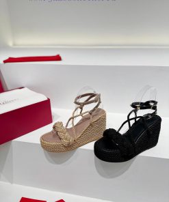 Valentino's new riveted hemp rope woven wedge heel sandals Simple and super versatile Perfecd2zmaadf
