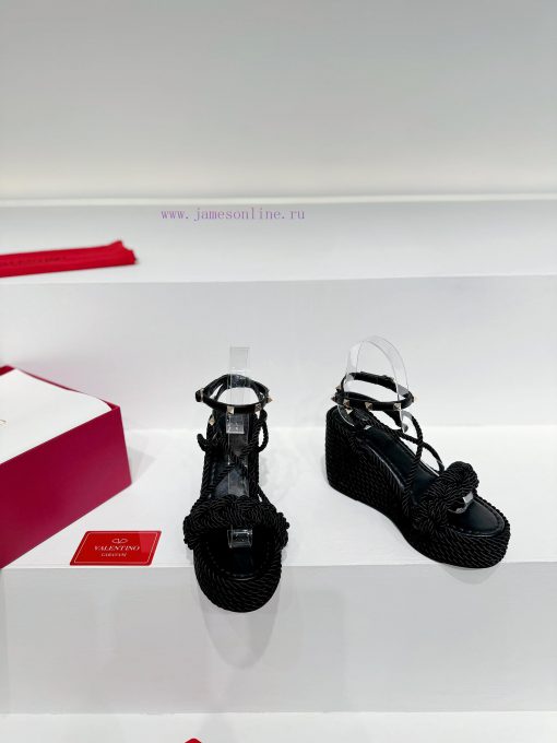 Valentino's new riveted hemp rope woven wedge heel sandals Simple and super versatile Perfecd2zmaadf - Image 4