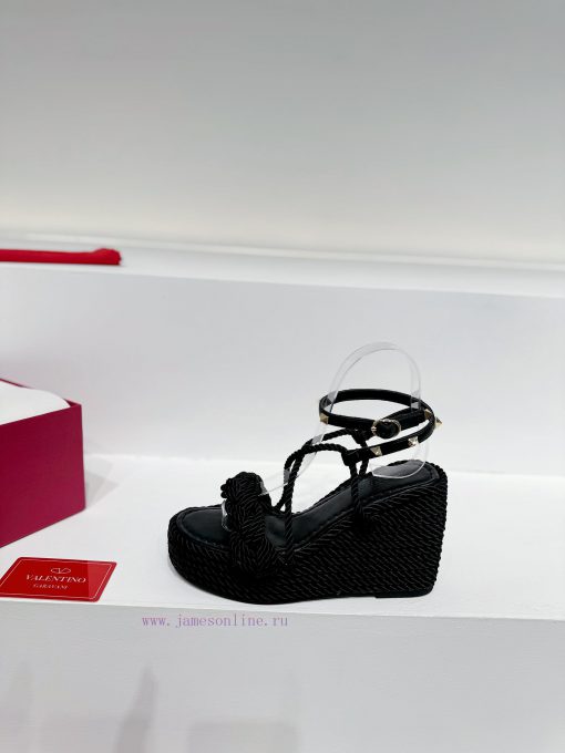 Valentino's new riveted hemp rope woven wedge heel sandals Simple and super versatile Perfecd2zmaadf - Image 5