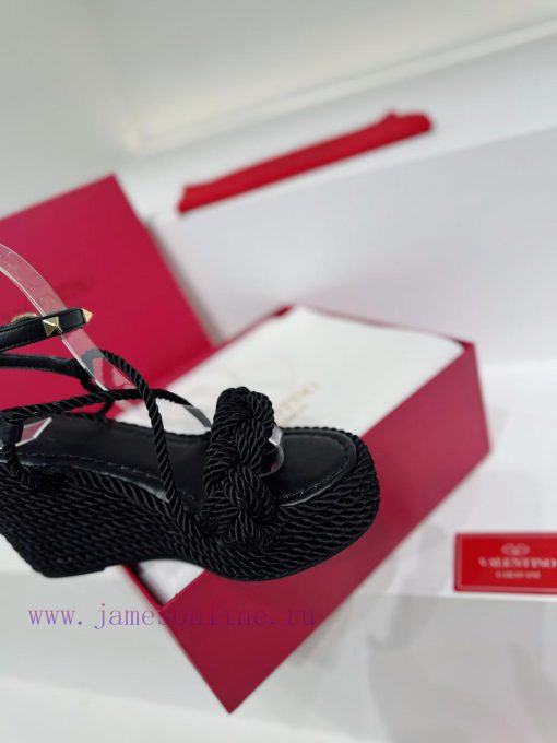 Valentino's new riveted hemp rope woven wedge heel sandals Simple and super versatile Perfecd2zmaadf - Image 6