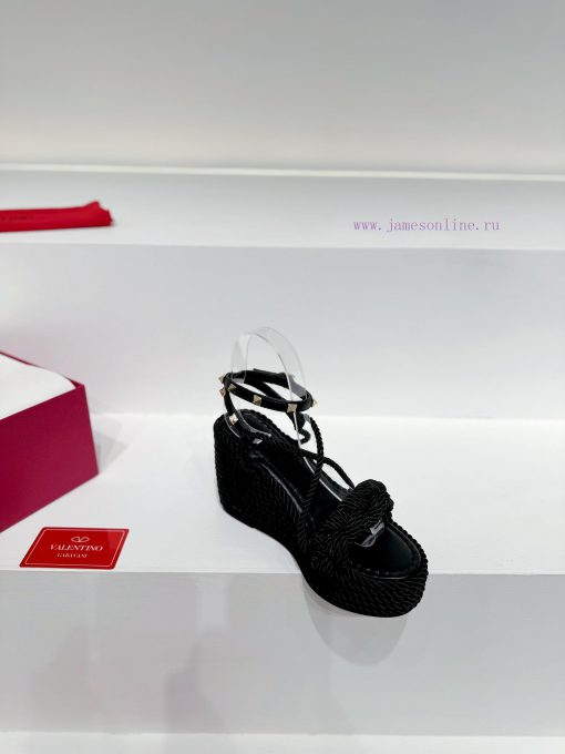 Valentino's new riveted hemp rope woven wedge heel sandals Simple and super versatile Perfecd2zmaadf - Image 7