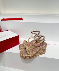 Valentino's new riveted hemp rope woven wedge heel sandals Simple and super versatile Perfec2h383krm