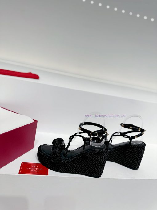 Valentino's new riveted hemp rope woven wedge heel sandals Simple and super versatile Perfecd2zmaadf - Image 9