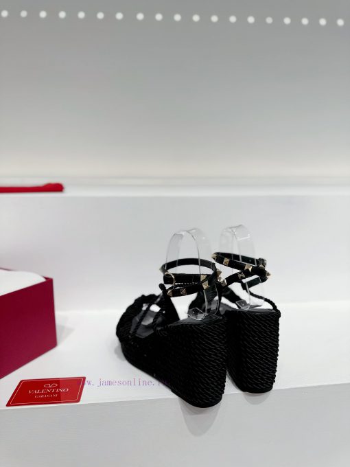 Valentino's new riveted hemp rope woven wedge heel sandals Simple and super versatile Perfecd2zmaadf - Image 10