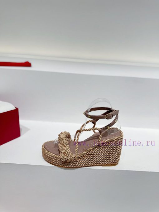 Valentino's new riveted hemp rope woven wedge heel sandals Simple and super versatile Perfec2h383krm - Image 5